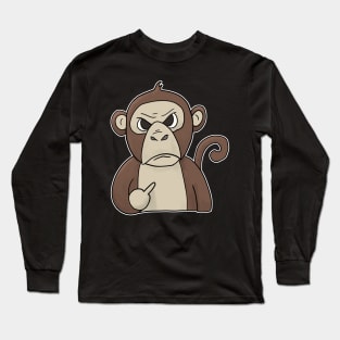 Grumpy Monkey Ape Holding Middle Finger Long Sleeve T-Shirt